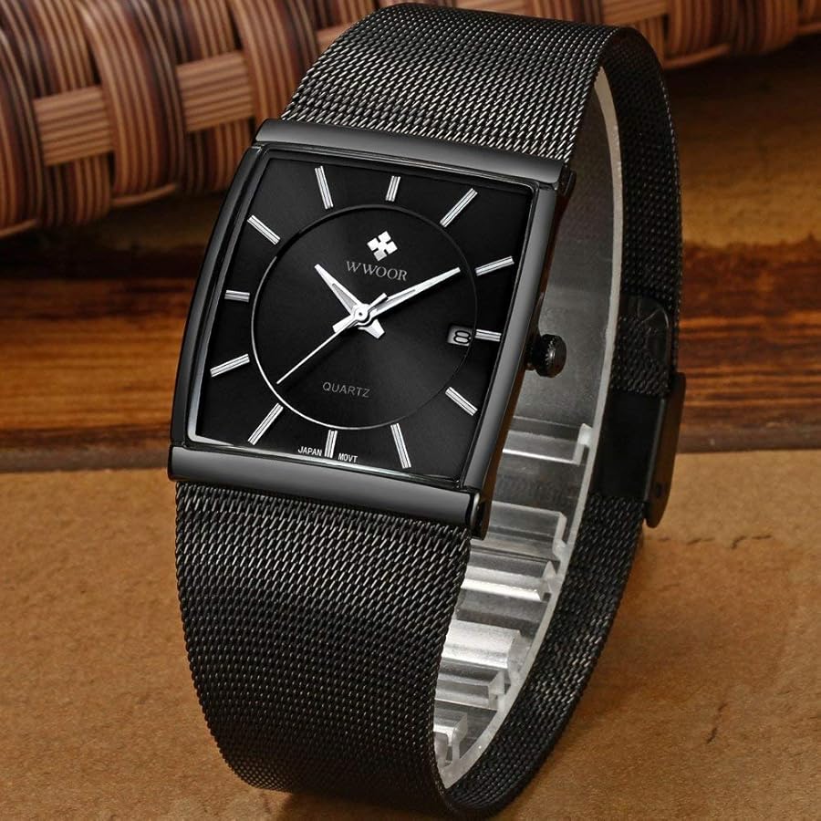 Men's Watches Ultra-Thin Rectangle Dial Date with Waterproof